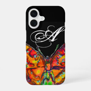 FUNDA PARA iPhone 16 MARIPOSA DE COLORES ROJO DORADO AMARILLO MONOGRAMA