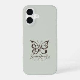 Funda Para iPhone 16 Mariposa de oro rosa estética en verde salvia apag