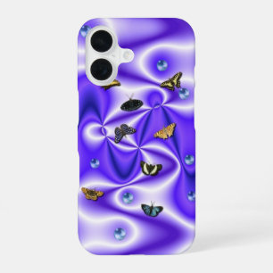 Funda Para iPhone 16 Mariposa y Perlas sobre Seda púrpura