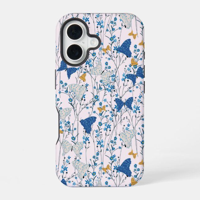 Funda Para iPhone 16 Mariposas azules de bonito (Reverso )