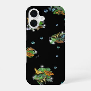 Funda Para iPhone 16 Mariposas con gotas de lluvia de hoja estrellas y 