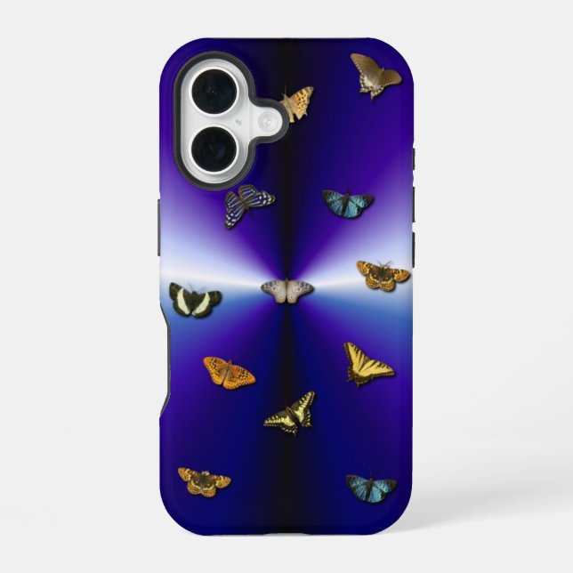 Funda Para iPhone 16 Mariposas en arcoíris púrpura (Reverso )