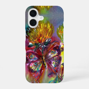 FUNDA PARA iPhone 16 MARIPOSAS ROJAS SOBRE CARDOS AMARILLOS, CIELO AZUL