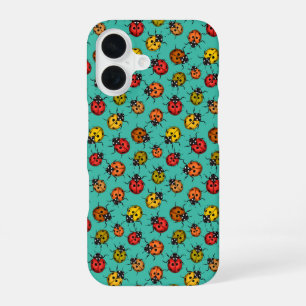 Funda Para iPhone 16 Mariquitas coloridas sobre turquesa
