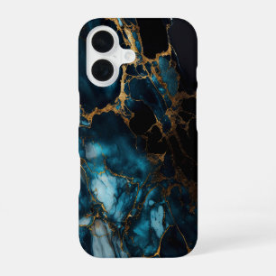 Funda Para iPhone 16 Mármol Azul y Dorado