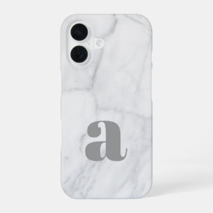 Funda Para iPhone 16 Mármol blanco y gris Monograma Personalizado