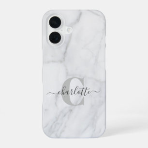 Funda Para iPhone 16 Mármol Blanco y Gris Monograma Personalizado