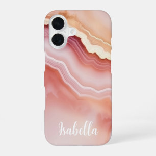 Funda Para iPhone 16 Mármol de Ágata Rosa Dorada Personalizado con Esti
