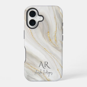 Funda Para iPhone 16 Mármol de Jade Blanco con Brillo Dorado Personaliz