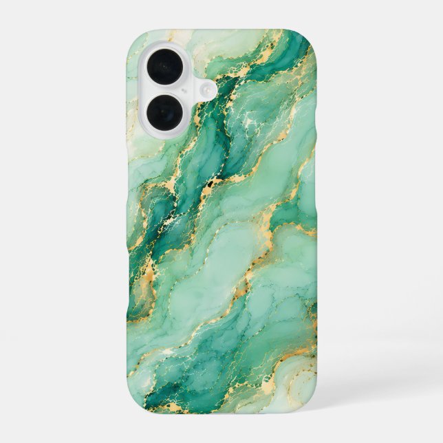 Funda Para iPhone 16 Mármol de menta y oro de lujo (Reverso )