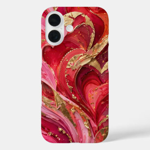 Funda para iPhone 16 Mármol Rojo y Rosa Dorado
