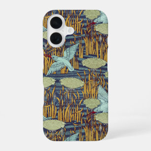 Funda Para iPhone 16 MARTÍN PESCADOR Y FLOR DE JUNCIO Floral Art Nouvea