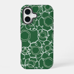 Funda Para iPhone 16 Matriz floral abstracta (verde oscuro) Arte fino