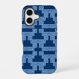 Funda Para iPhone 16 Meandro de Llave Griega en Azul añil