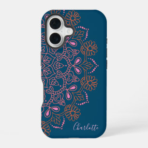 Funda Para iPhone 16 Medalla moderna de Boho Mandala Nombre de guión Ve