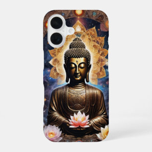 Funda Para iPhone 16 meditación de Buda encantado en cubierta de oro y 