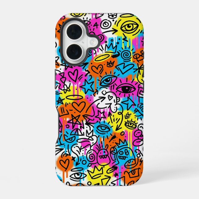 Funda Para iPhone 16 Minimalist Neon Scribble Doodle iPhone 16 case  (Reverso )