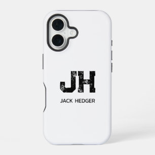 FUNDA PARA iPhone 16 MINIMALISTA NEGRA DOS LETRAS MONOGRAMA NOMBRE BLAN