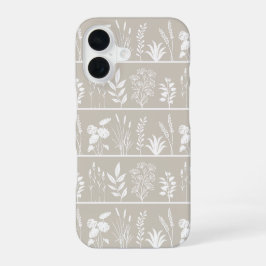 Funda Para iPhone 16 Mínimo beige neutral silueta de planta a rayas