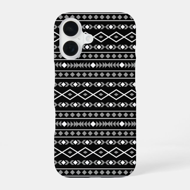 Funda Para iPhone 16 Modalidades aztecas Patrón negro gris blanco (Reverso )