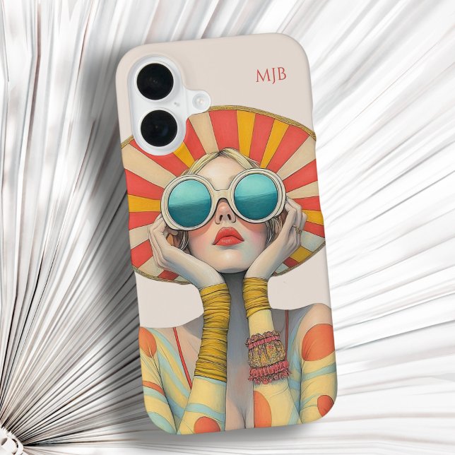 Funda Para iPhone 16 Modelo de glamour de moda retro con monograma (Subido por el creador)