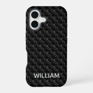 Funda Para iPhone 16 Modern Black Rubber Lattice with Name