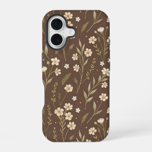 Funda Para iPhone 16 Modern Pattern Wildflowers Brown Background
