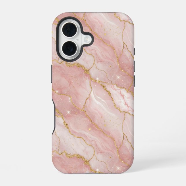 Funda Para iPhone 16 Modern Rose Quartz Marble Gold (Reverso )