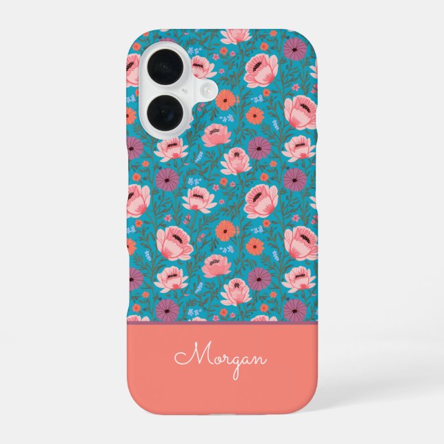 Funda Para iPhone 16 Modern Wildflowers with Name (Reverso )