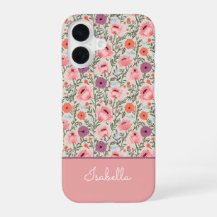 Funda Para iPhone 16 Modern Wildflowers with Name