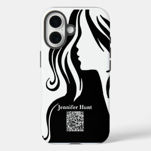 Funda Para iPhone 16 Moderno, Empleado, Código QR negro y blanco