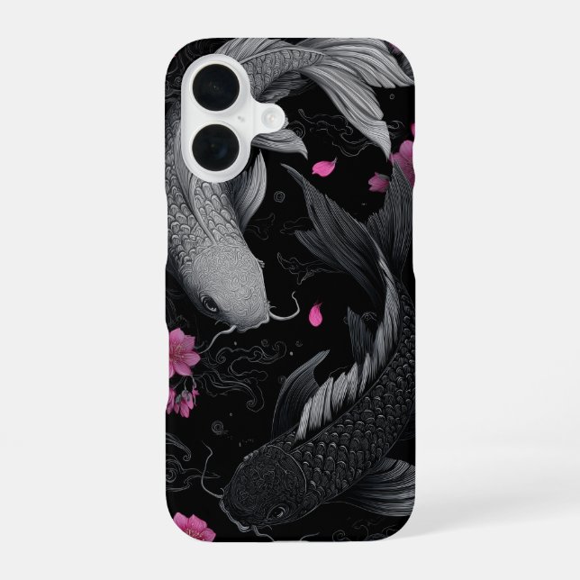 Funda Para iPhone 16 Modo oscuro de peces Koi japoneses (Reverso )