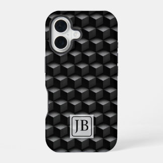 Funda Para iPhone 16 Monogram, 3D Black Geometric Pattern, Modern
