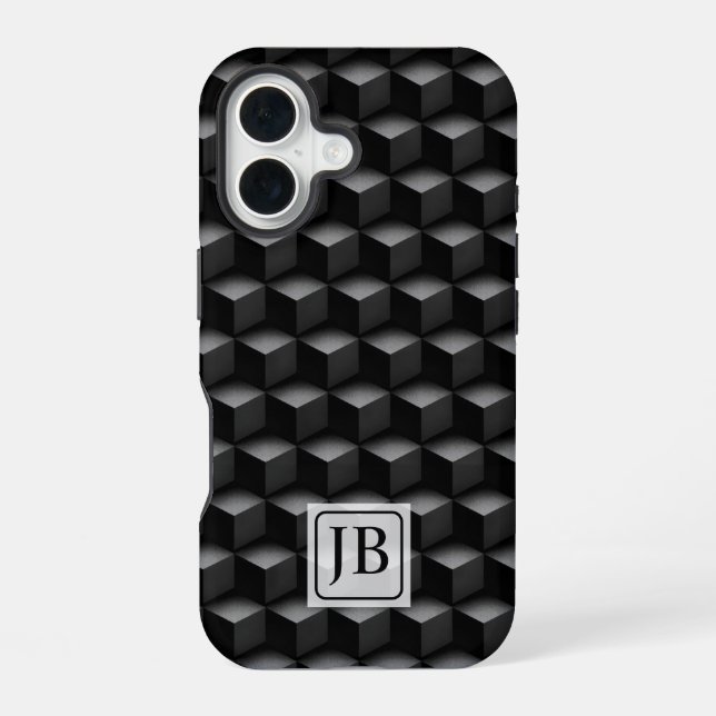 Funda Para iPhone 16 Monogram, 3D Black Geometric Pattern, Modern (Reverso )