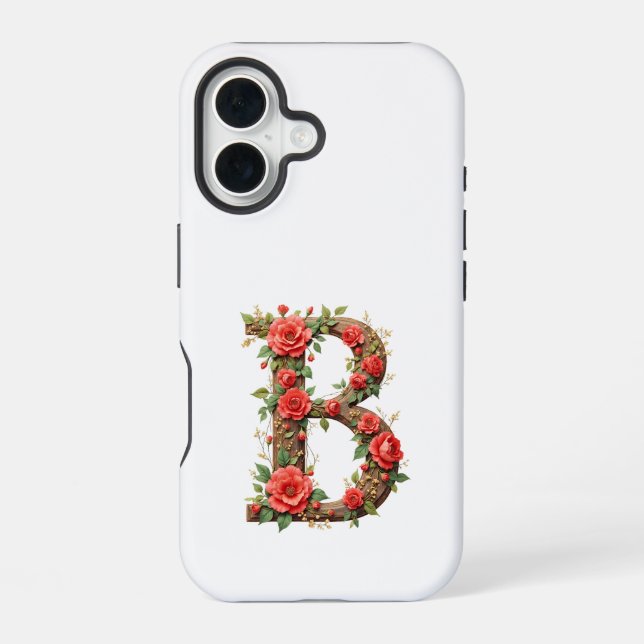 Funda Para iPhone 16 Monograma B con flores (Reverso )
