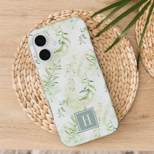 Funda Para iPhone 16 Monograma Botánico Verde Delicado Ethereal Pastel