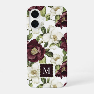 Funda Para iPhone 16 Monograma con estampado floral Borgoña