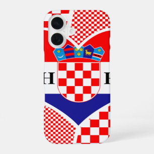 Funda Para iPhone 16 Monograma corazón banderas de Croacia a cuadros