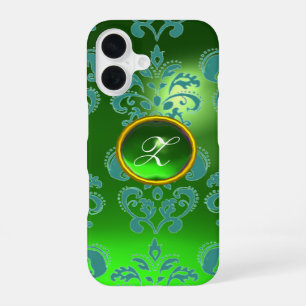 Funda Para iPhone 16 MONOGRAMA DAMASCO GEM verde