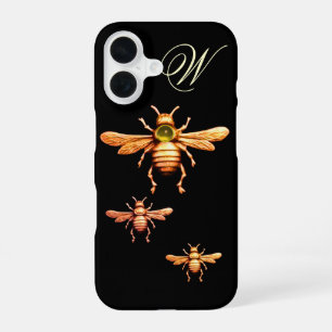 FUNDA PARA iPhone 16 MONOGRAMA DE ABEJAS DE MIEL DE ORO