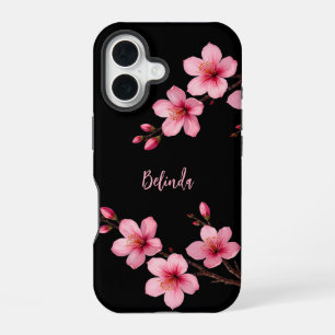 Funda Para iPhone 16 Monograma de flor de cerezo rosa acuarela