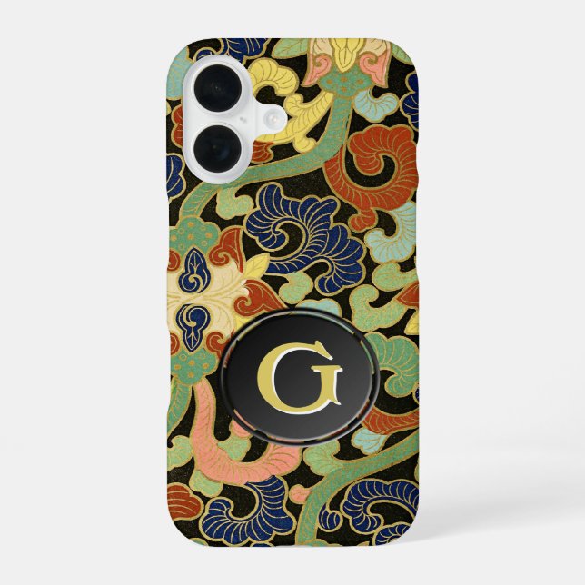 Funda Para iPhone 16 Monograma de flores de iris (Reverso )