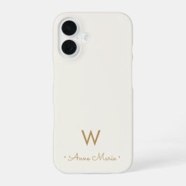 Funda Para iPhone 16 Monograma de guión dorado marfil moderno