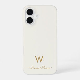 Funda Para iPhone 16 Monograma de guión dorado marfil moderno