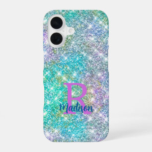 Funda Para iPhone 16 Monograma de imitación azul azul de unicornio cutá