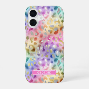 Funda Para iPhone 16 Monograma de Impresión de Leopardo Iridescente Pas