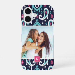 Funda Para iPhone 16 Monograma de la foto Personalizado de la Marina y