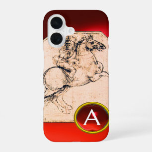 Funda Para iPhone 16 Monograma de la joya de la ruby roja de un caballo