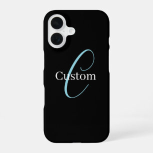 Funda Para iPhone 16 Monograma de letra cursiva editable negro azul bla