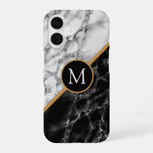 Funda Para iPhone 16 Monograma de letra personalizada de Mármol blanco